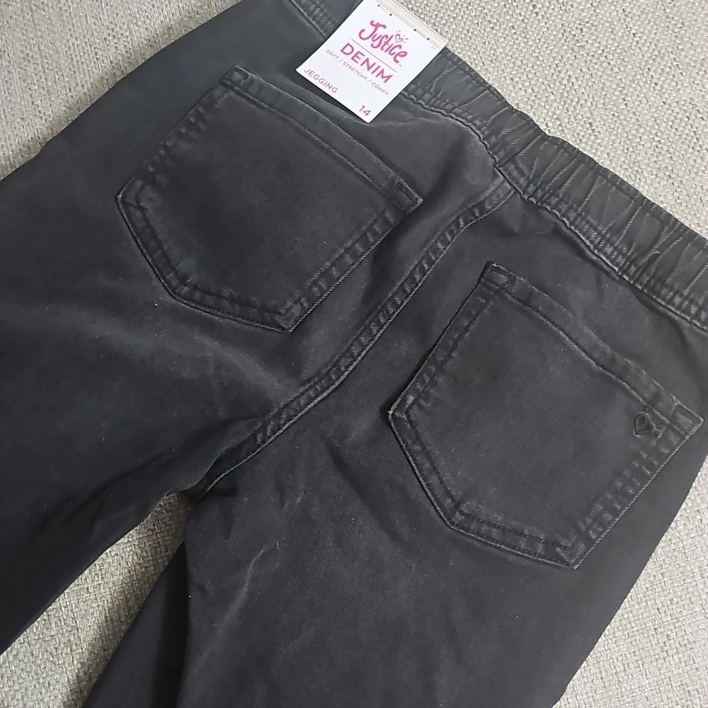 Justice Black Denim Jeggins Soft & Comfy Multi Colored‎ Beads Sz 14 Youth Nwt